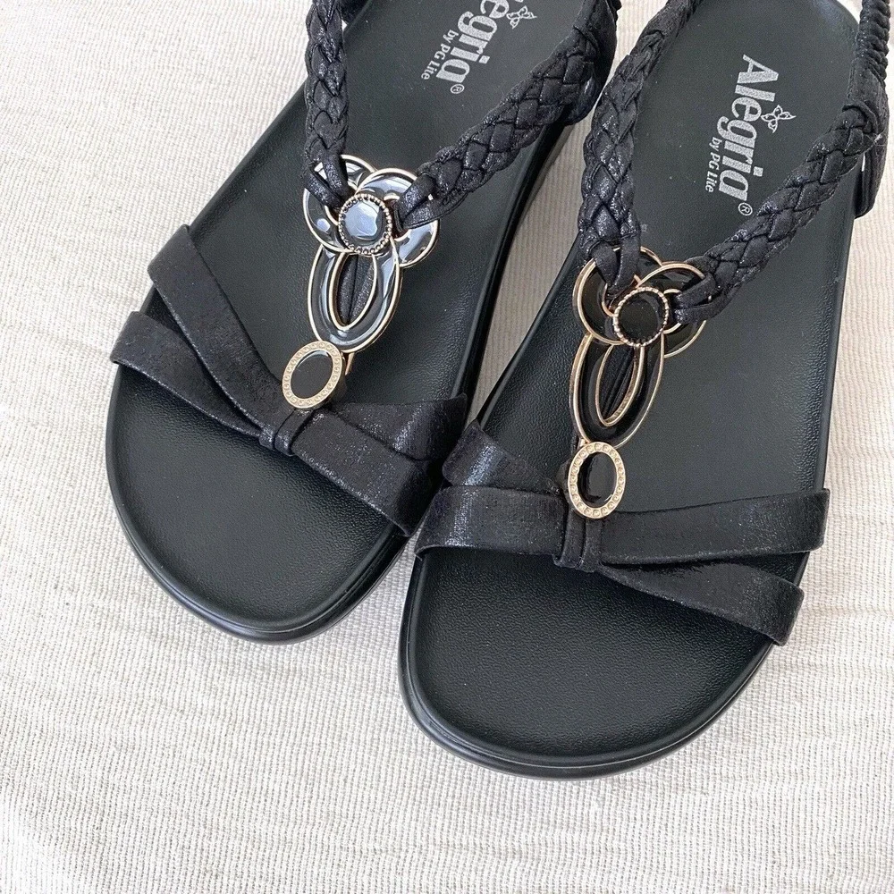 Alegria Leather Sandals Black Platform Braided‎ Women's Euro Size 38